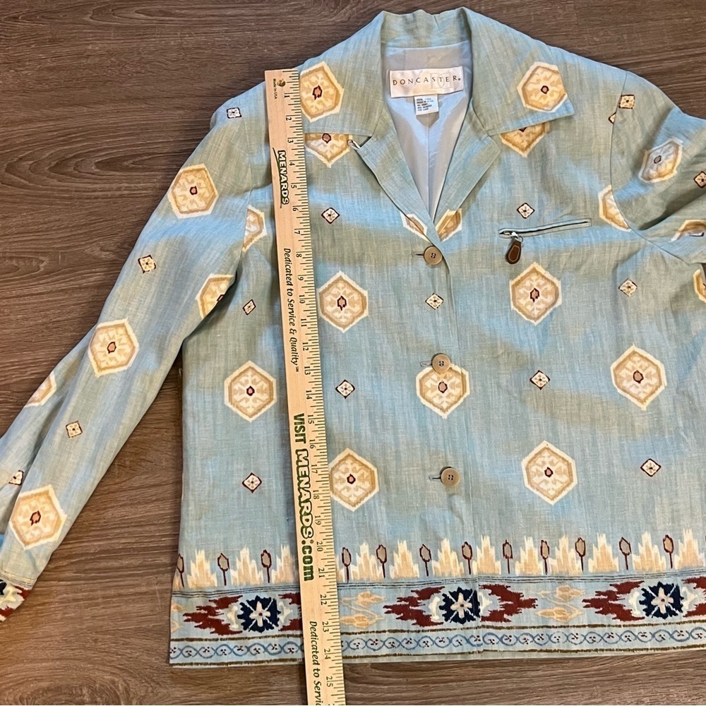 Doncaster 100% Linen Button Down Sports Blazer Jacket Women Size 12 Aqua Aztec - Picture 4 of 10